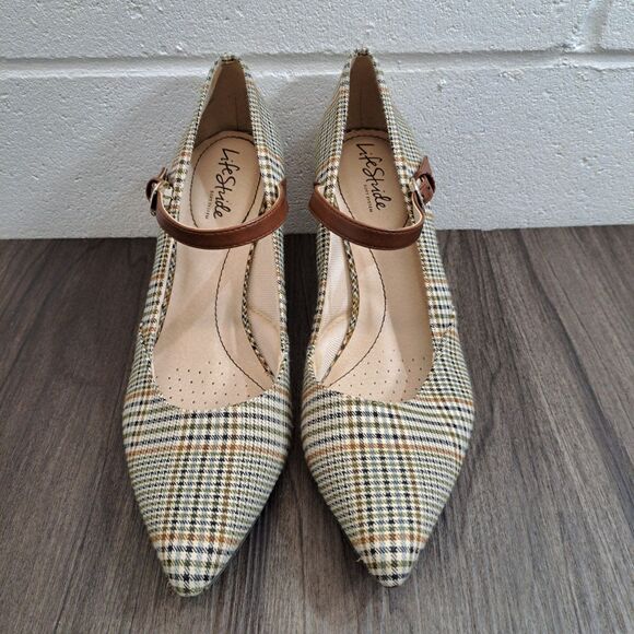 Life Stride Plaid 3" Heels. Women's Sandrine Pointed Toe Strapped Pumps Size 9M - Picture 2 of 7